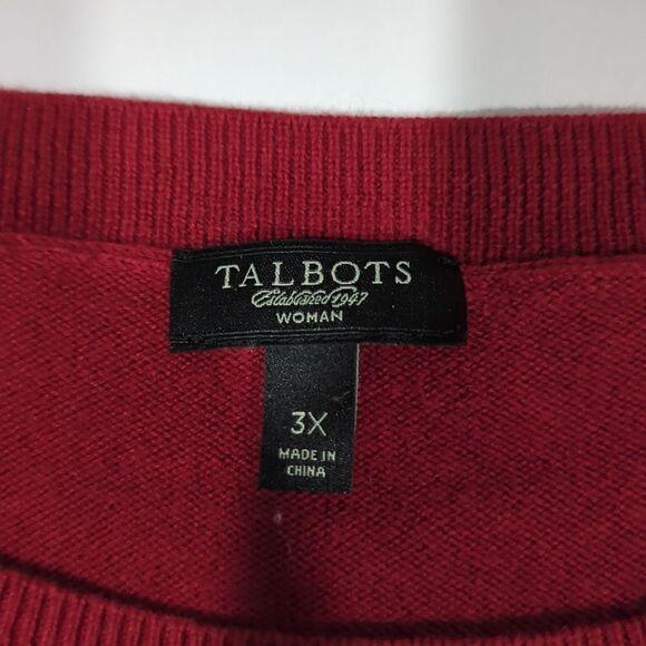 Talbots Sweater Womens 3X Red Cable Knit Crew Neck Cotton Blend - Picture 5 of 8